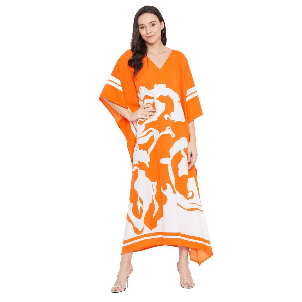 Floral Print Orange Polyester Kaftan Maxi Dress for Women by Gypsie Blu - Picture 3 of 8